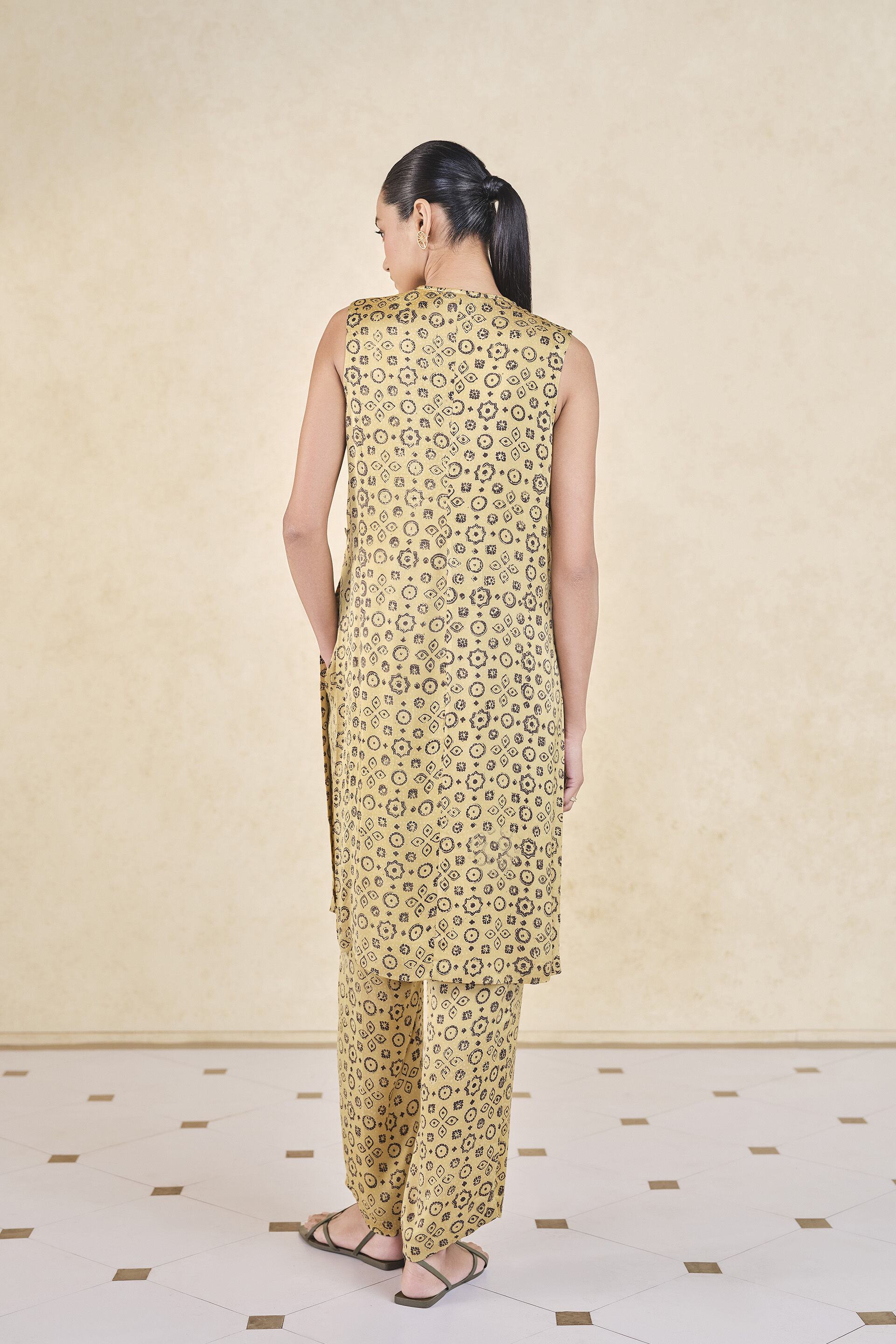 Leafbird Handcrafted Ajrakh Co-ord - Yellow